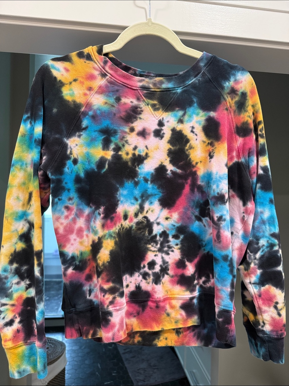 MOTHER Tie-Dye Sweatshirt in Black, Pink, Blue & Yellow Size Small